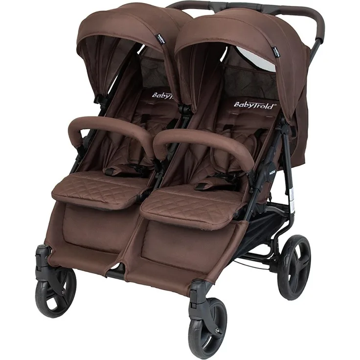 BabyTrold OS2 Zwillingsbuggy, verstellbar, pannensichere Räder, Farbe Chocolate