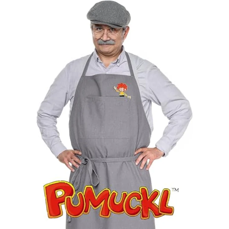 Maskworld Pumuckl – Meister Eder Kostüm, Grau mit Schreinerschürze, Schiebermütze und Brille, One Size – Bild 4