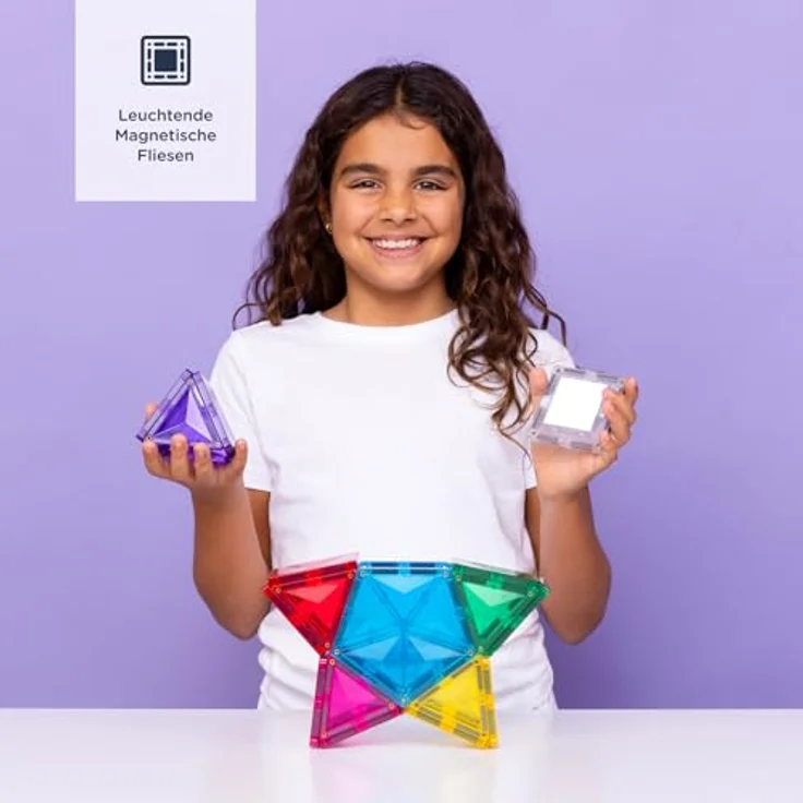 CONNETIX Magnetische Fliesen Light Star Paket, 28 Stück mit wiederaufladbarer Lichtfliese und 8 leuchtenden Farben, für kreatives DAMPF-Lernen – Bild 4