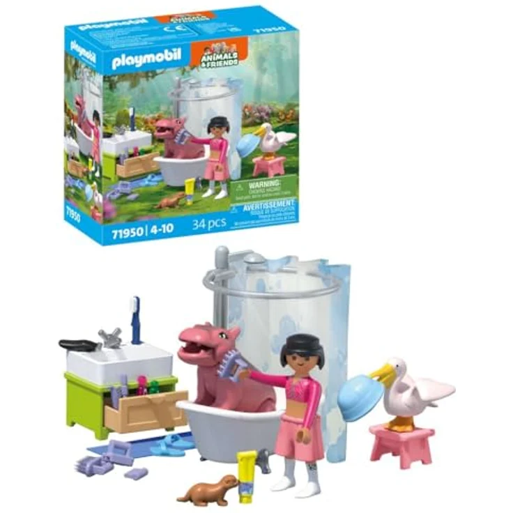 PLAYMOBIL Tierischer Badespaß Set 71950, Spielzeug für Kinder ab 4 Jahren mit Nilpferdbaby, Pelikan und Badezubehör zur Förderung von Kreativität und Rollenspiel – Bild 1