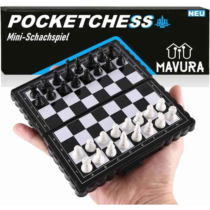 MAVURA POCKETCHESS Mini Schachspiel, magnetisch klappbar und faltbar, 13x13cm, ideal für Reisen