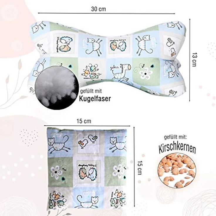 Dr. Berger Kinderkissen Set Paul, ergonomisches Lesekissen und Nackenkissen mit Bio-Lavendel und Kirschkernkissen, 100% Baumwolle, grün – Bild 2