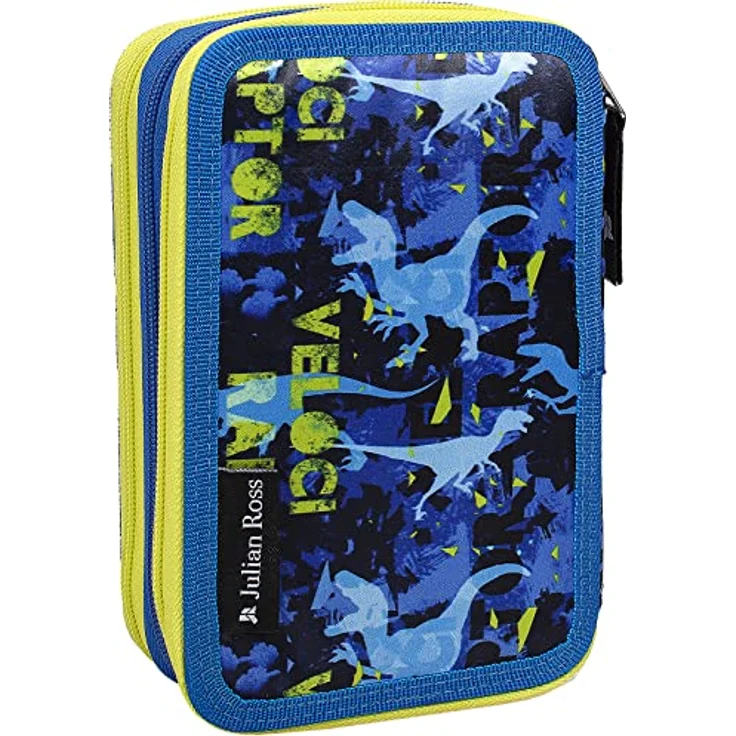 Julian Ross Velociraptor Federmäppchen, 3 Fächer, gefüllt mit 45 Teilen Schreibwaren für Kinder, 20 x 12 x 7 cm, inkl. Klebestift und Buntstiften – Bild 5
