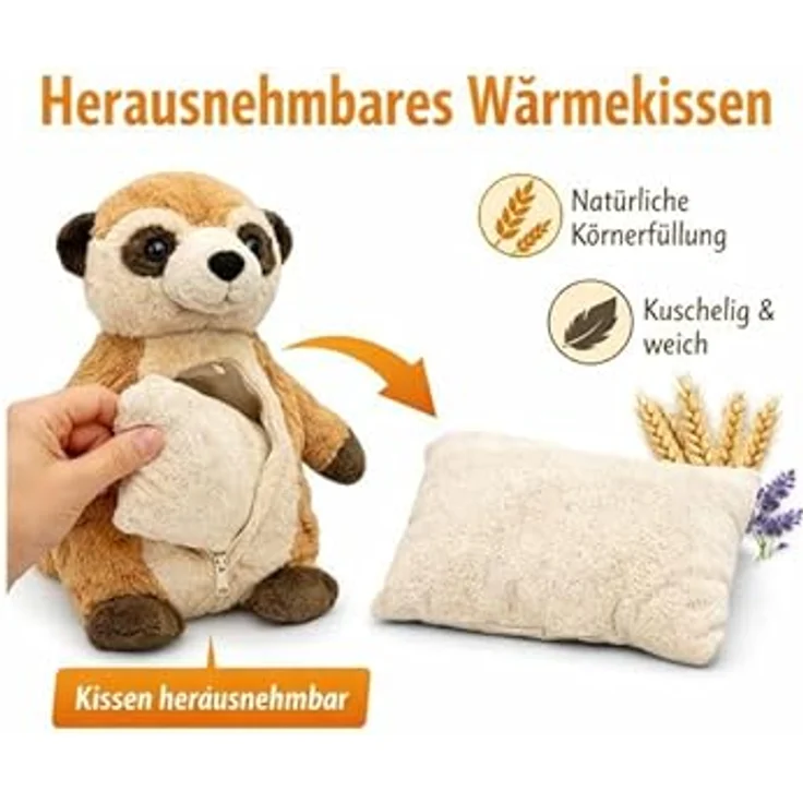 Habibi Premium MIDI Erdmännchen Wärmestofftier, Wärmekissen mit herausnehmbarem Körnerkissen, mikrowellengeeignet, kuscheliges Softtoy für Baby & Kind – Bild 5