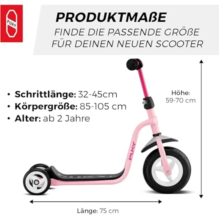 PUKY R1 Scooter | Sicherer Roller für Kinder ab 2 Jahren | Rutschfestes Trittbrett | Höhenverstellbarer Lenker | Pink – Bild 3