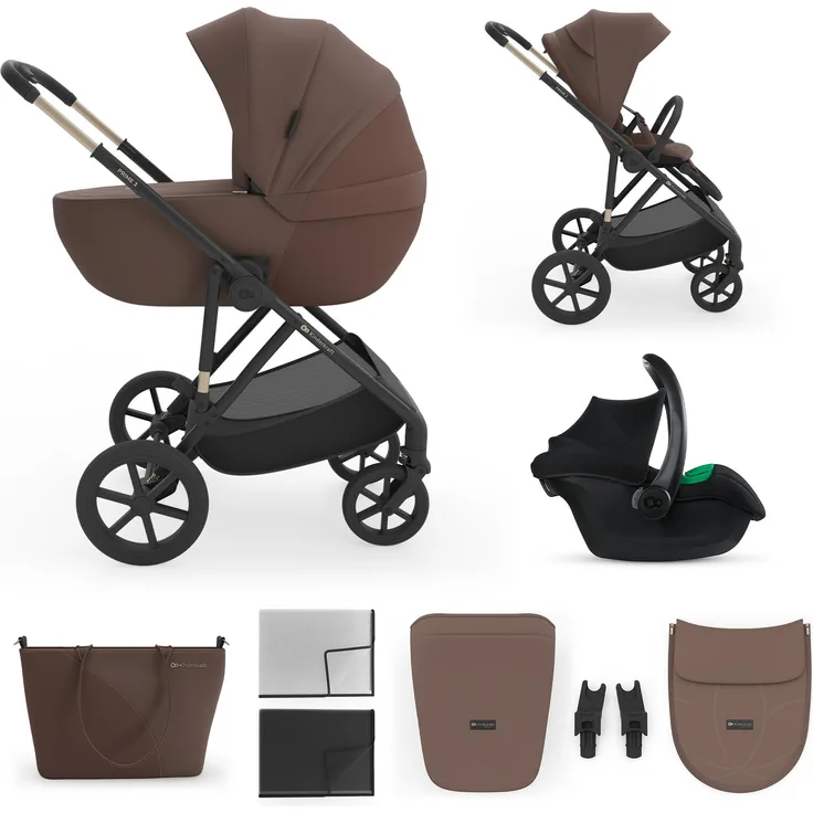 Kinderkraft PRIME 3 Kombikinderwagen 3-in-1 mit Babyschale MINK PRO 2, leicht faltbar, große Räder, 8/12 Einhand-Faltung, Braun