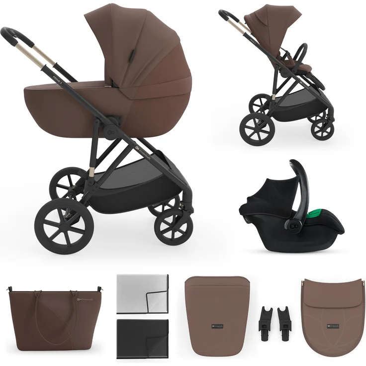 Kinderkraft PRIME 3 Kombikinderwagen 3-in-1 mit Babyschale MINK PRO 2, leicht faltbar, große Räder, 8/12 Einhand-Faltung, Braun