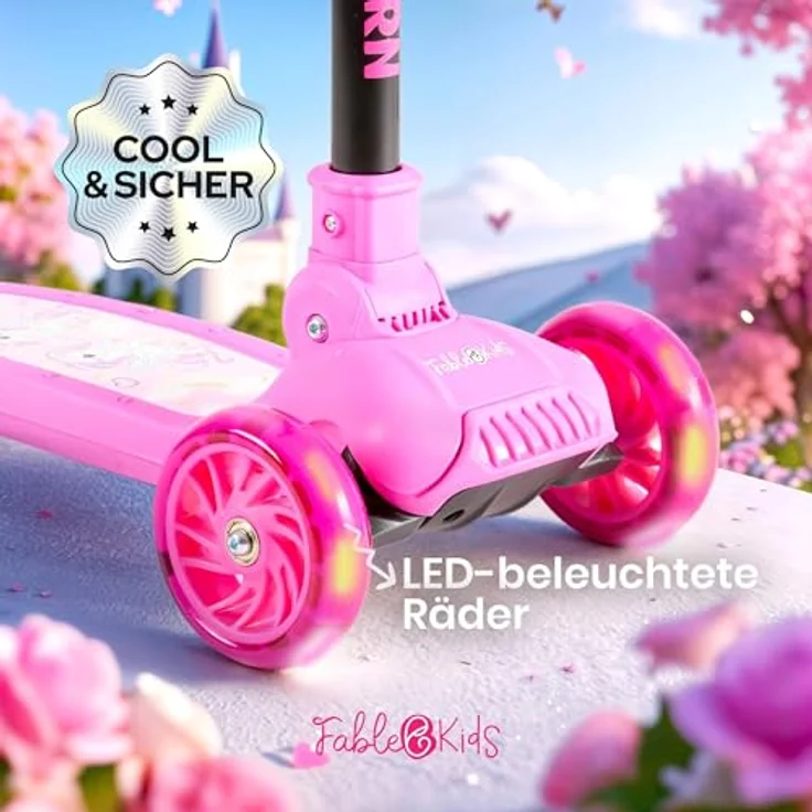 FableKids Kinderscooter LILY UNICORN, pinker Cityroller mit LED-Rädern, für Kinder ab 3 Jahren bis 50 kg, höhenverstellbar und klappbar – Bild 2