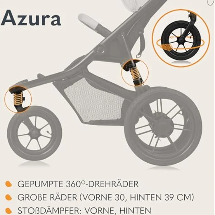 Lionelo AZURA Jogging-Kinderwagen, Dreirad-Jogging-Kinderwagen für aktive Eltern, in cheetah grey – Bild 4