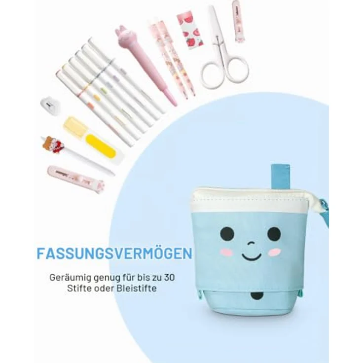 Xespis Teleskopisches Federmäppchen mit Reißverschluss, Multifunktionales Standmäppchen in Blau, Hochwertiges Canvas-Material – Bild 4