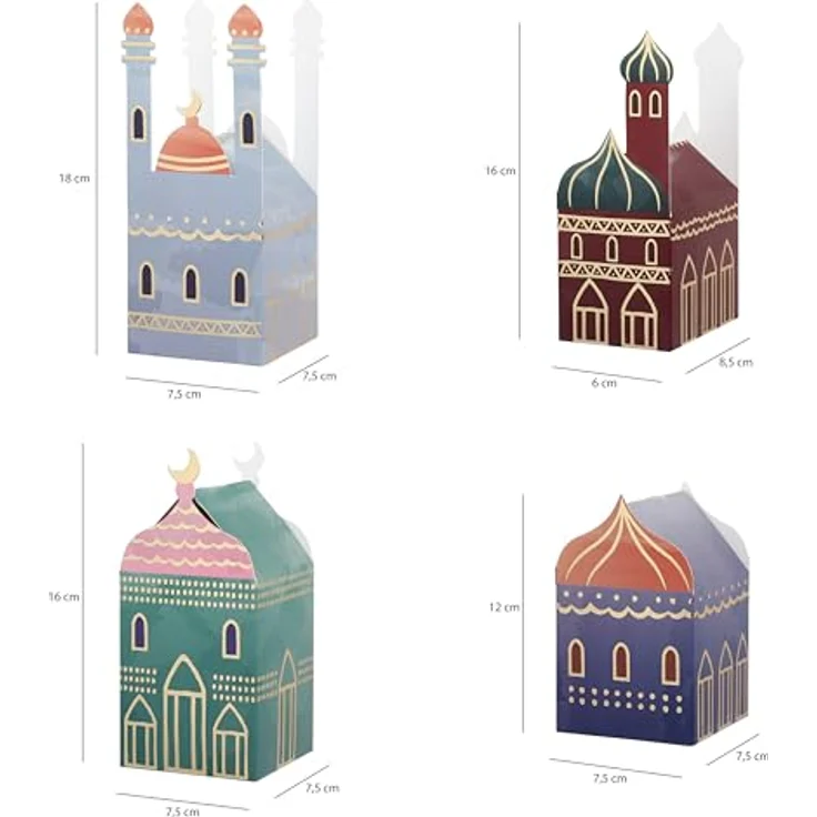 CraftWerk Ramadan Kalender Boxen - 30 Bunte Häuser mit Aufklebern zum Aufstellen und Dekorieren - Wiederverwendbare Eid Mubarak Geschenkboxen Tüten zum Befüllen – Bild 2
