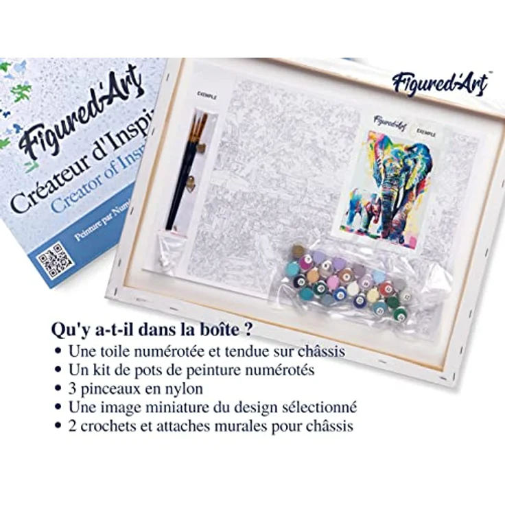 Figured'Art Malen Nach Zahlen Erwachsene Mit Rahmen Elefanten Aquarell - Paint by Numbers Basteln DIY Bastelset 40x50cm Leinwand gespannt auf Holzrahmen – Bild 5