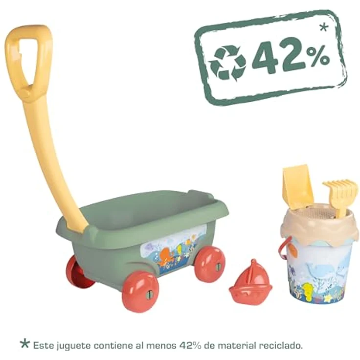 Smoby S.Green Garnished Beach Cart, praktischer Handwagen mit Eimergarnitur und Meeresmotiv, geeignet für Kinder ab 18 Monaten – Bild 4