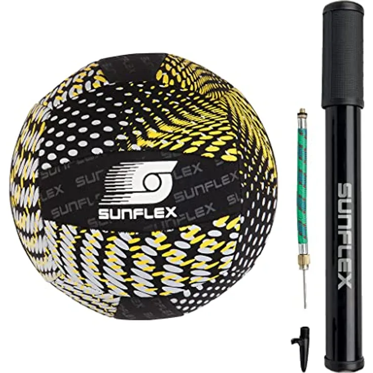 Sunflex Beachvolleyball Ball Splash, Größe 5, schwarz, elastisch und robust, inkl. Pumpe