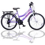 Talson Kinderfahrrad 24 Zoll Cityrad, 21 Gang Shimano, Kettenschaltung, StVZO-Beleuchtung, Gepäckträger - Lila
