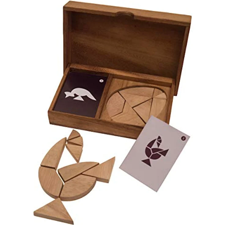 ROMBOL Variante des Tangram Spiels für 2 Personen, Holz, Legespiel, Denkspiel, Knobelspiel, Geduldspiel aus Holz, Modell: Ei, Samena-Holz, Helva-Holz, Reisespiel – Bild 3