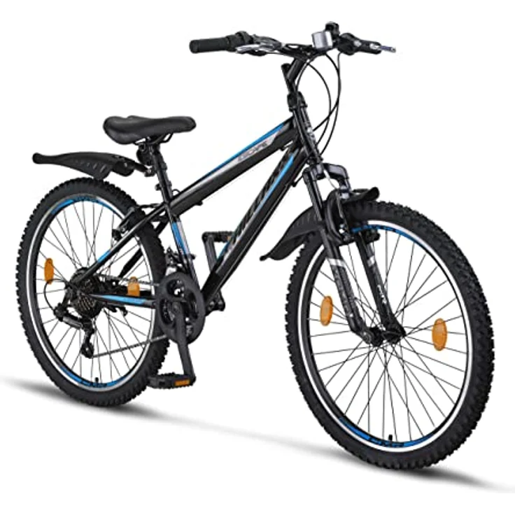 Chillaxx Bike Escape Premium Mountainbike in 24 und 26 Zoll Fahrrad für Mädchen Jungen Herren und Damen - 21 Gang Schaltung (24 Zoll, Schwarz-Blau V-Bremse) – Bild 1