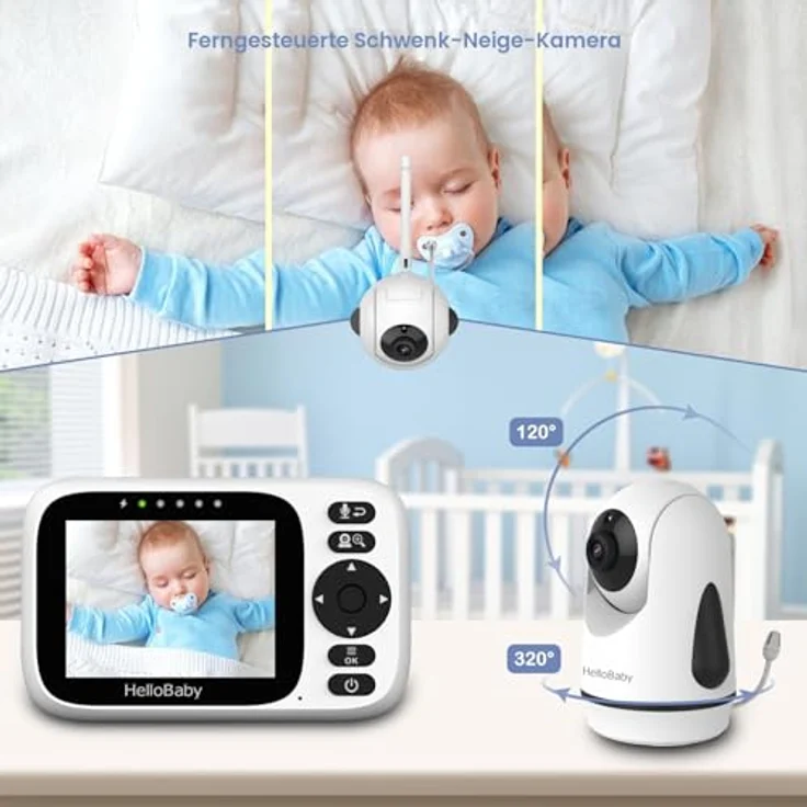 HelloBaby HB6339 Babyphone mit Kamera, 3,2 Zoll IPS Bildschirm, kabelgebunden, 2-Wege Audio, Nachtsicht, Temperaturalarm, 8 Schlaflieder – Bild 5