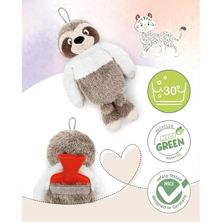 Nici Wärmflasche Winter, Faultier Izzy Icetumbler, 300 ml, 34 cm, 2in1 Kuscheltier & Wärmflasche, braun-weiß, aus recyceltem Material – Bild 3