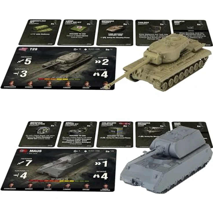 Gale Force Nine World of Tanks Starter Set (Maus, T29, IS-3, Centurion) - Miniaturen Spielset mit bemalten Panzern und Crew, Modulen und Upgrade Karten – Bild 2