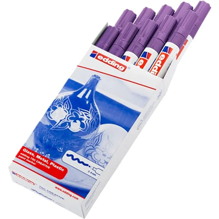 edding 750 Glanzlackmarker violett, 10 Stück, Rundspitze 2-4 mm, wasserfest, stark deckend für Glas, Stein, Holz, Kunststoff und Papier – Bild 2