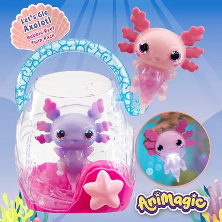 Goliath Animagic Doppel-Axolotl-Packung, 2 Plüschtiere im Blasen-Aquarium, Rosa/Lila, ab 4 Jahren – Bild 4