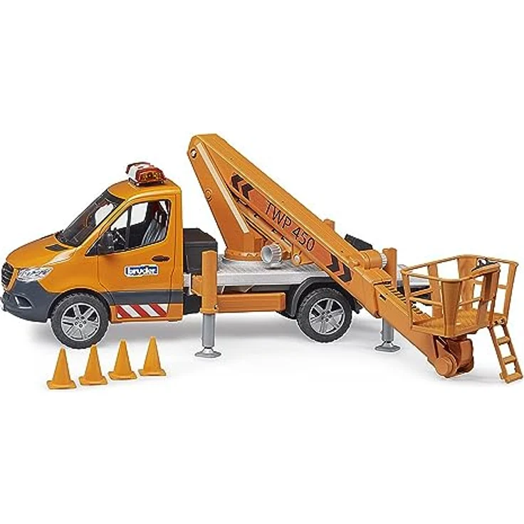 bruder 02679 - MB Sprinter mit Arbeitsbühne und Light & Sound Modul - 1:16 Baustellenfahrzeuge, Transporter, LKW, Bauarbeiter, Spielzeug ab 4 Jahre – Bild 4
