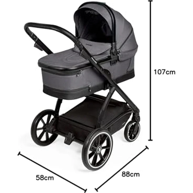 Muuvo Trick 2in1 Kombi Kinderwagen SET, flach zusammenklappbar mit 3D-Airflow-Belüftung, integriertes Moskitonetz, Sonnenschutz, Iron Graphite – Bild 8