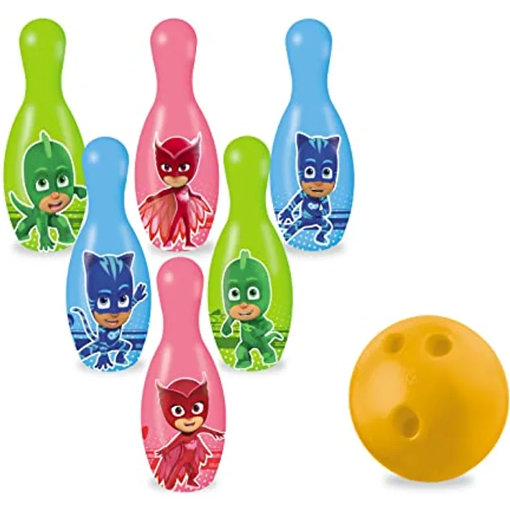 Mondo Toys – PJ Masks-Bowling-Set für Kinder – INKLUSIVE 1 Ball und 6 PJ Masks-Themenkegel – Sportspielzeug – Spiel für Kinder 2 3 4 Jahre – 28430