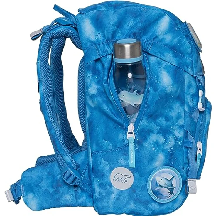 Beckmann Schulranzen Classic, 6tlg. Set mit Sportrucksack, Federmäppchen, Schlamperrolle und Buttons, blau – Bild 6