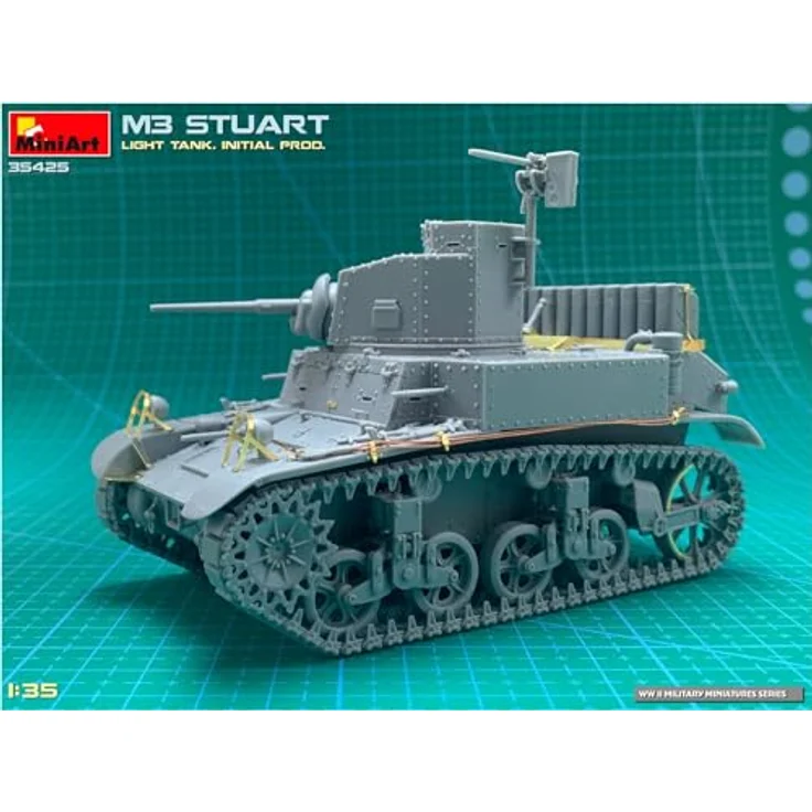 Other 1:35 M3 Stuart leichter Panzer, Modellfahrzeug mit beweglichen Kettengliedern und Decals für vier Varianten – Bild 2
