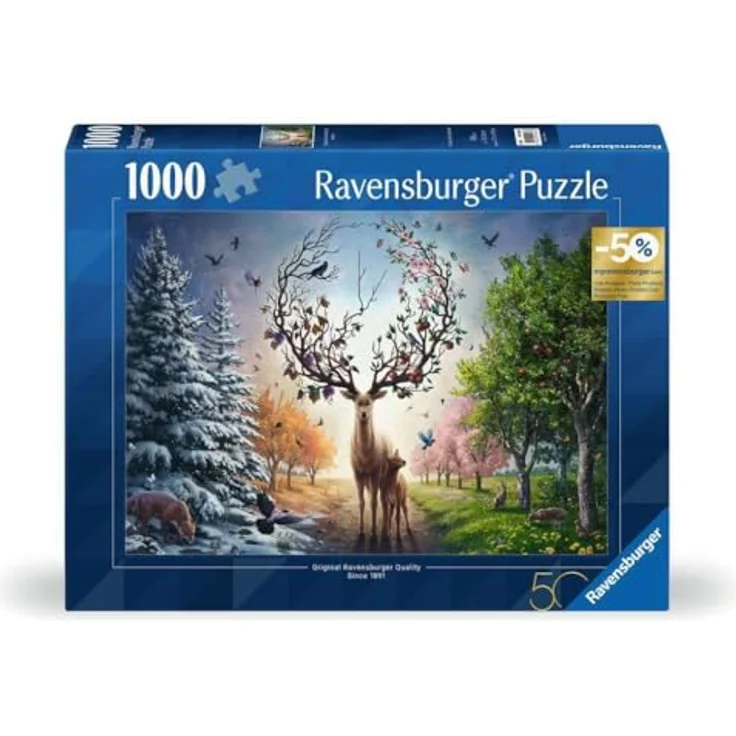 Ravensburger Puzzle 12001088 - Der magische Hirsch und die vier Jahreszeiten - 1000 Teile Puzzle für Erwachsene und Kinder ab 14 Jahren, Tier-Puzzle Hirsch, bunte Landschaftsmotive, handgefertigte Stanzmesser, recycelte Pappe – Bild 1