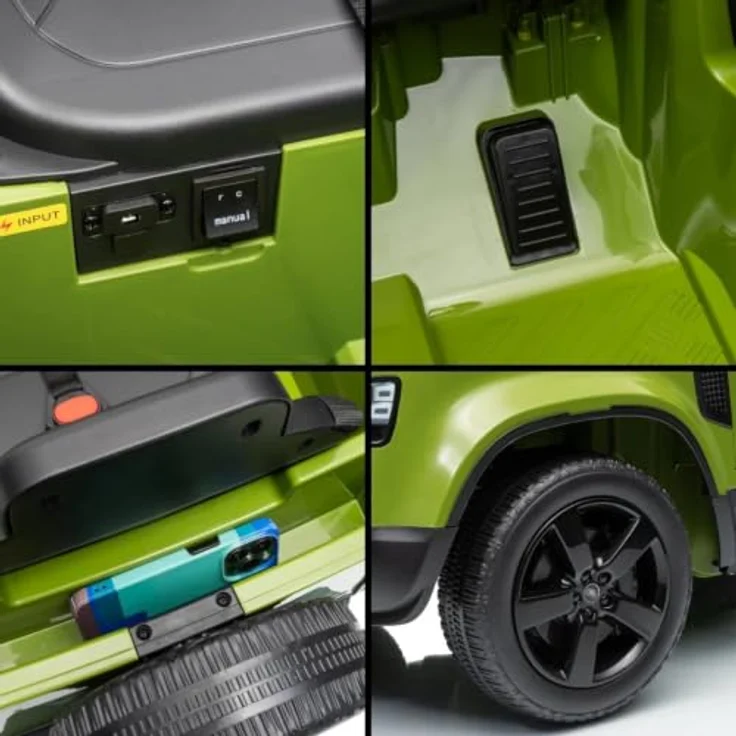 Vrooomy Land Rover Defender 90 Elektro-Kinderfahrzeug 12V mit Fernbedienung, EVA-Rädern, 3-Punkt-Gurt, MP3-Player – Grün – Bild 8