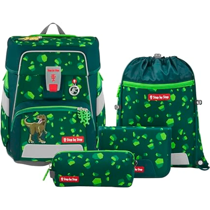 Step by Step Schulranzen-Set Space „Dino Targo“, 5-teilig, ergonomischer Tornister in grün mit Dino-Design, 20L, höhenverstellbar, mit Reflektoren und Hüftgurt für Jungen ab der 1. Klasse – Bild 1