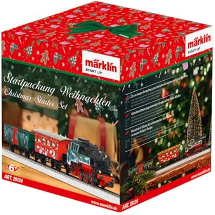 Märklin Startpackung Weihnachten, Modelleisenbahn Spur H0 mit Digital-Decoder mfx, kabellosem Infrarot-Steuergerät und C-Gleis-Anlage in Schneeoptik