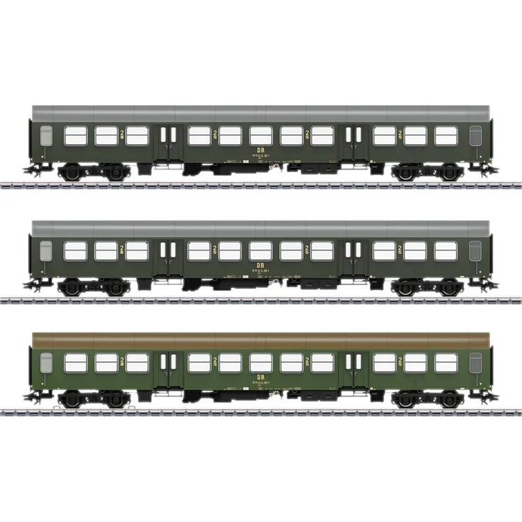 Märklin 42580 H0 3er-Set Personenwagen DR, Bmh 2. Klasse, dunkelgrün und chromoxidgrün, LED-Innenbeleuchtung, trennbare Kurzkupplungen – Bild 1