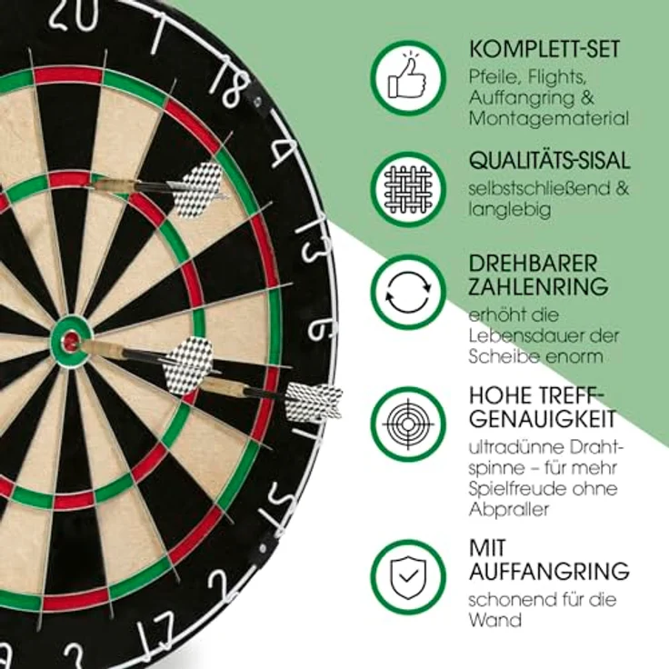 #DoYourDart Dartscheibe Komplett-Set, Sisal mit 6 Steeldartpfeilen und Dart-Surround, selbstschließende brasilianische Sisalfasern – Bild 3