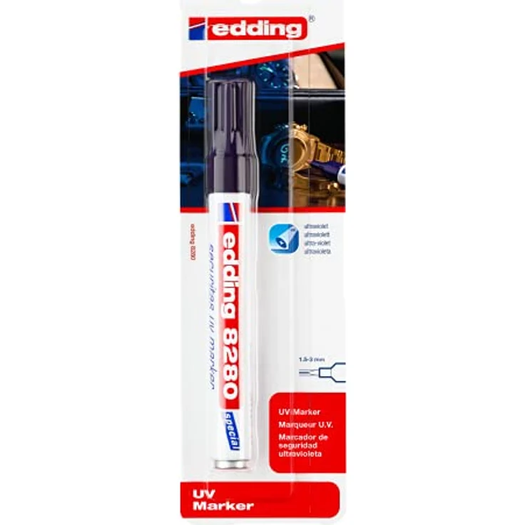 edding 8280 Securitas UV Marker - farblos - 1 Stift - Rundspitze 1,5-3 mm - Schwarzlichtmarker - zum versteckten Markieren von fast allen Materialien- unsichtbares Schreiben, Geheimstift, Geocaching – Bild 2