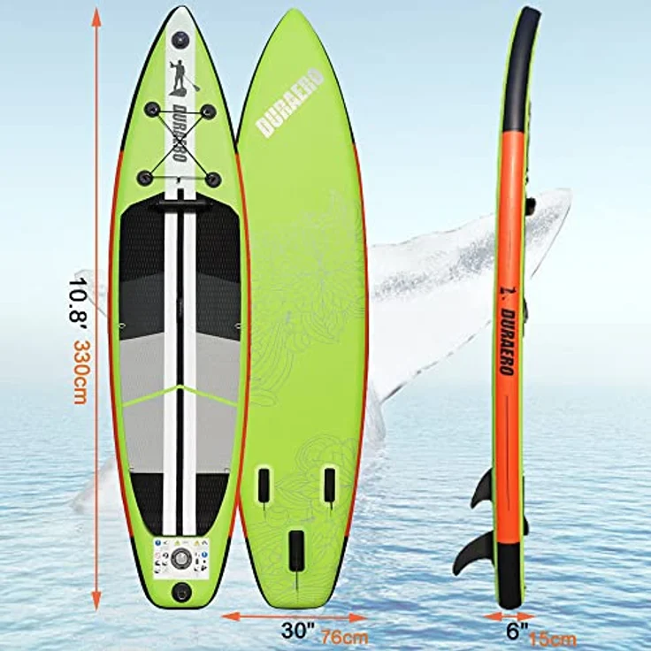 DURAERO Inflatable SUP-Board Stand up Paddling Board, 330x76x15cm, Action-Cam Halterung, bis 150kg, blaues Design – Bild 3