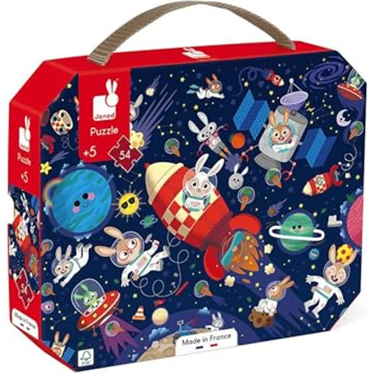 Janod Puzzle Die Rakete, 54-teiliges FSC-Pappe Kinderpuzzle, fördert Geduld und Konzentration, ab 5 Jahre, Blau – Bild 1