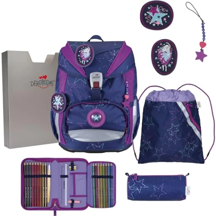 DerDieDas Schulranzen Set 5-TLG. ErgoFlex Light LED Dancing Star, ergonomisch mit abnehmbaren Hüftgurten, nur 800g – Bild 1