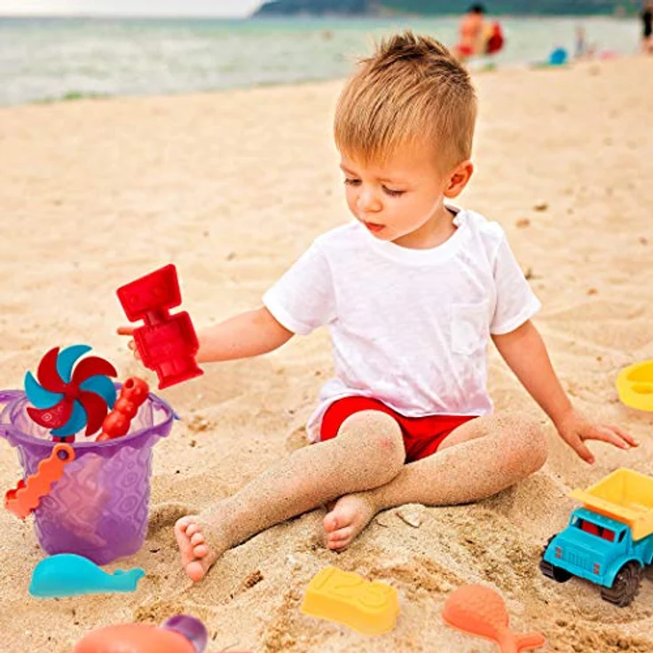 B. toys Sandspielzeug 11 Teile mit Tasche –Sandkasten Spielzeug, Strand, Spielplatz mit Eimer, Schaufel, Sandförmchen, Kipper – Spielzeug ab 18 Monaten – Bild 3