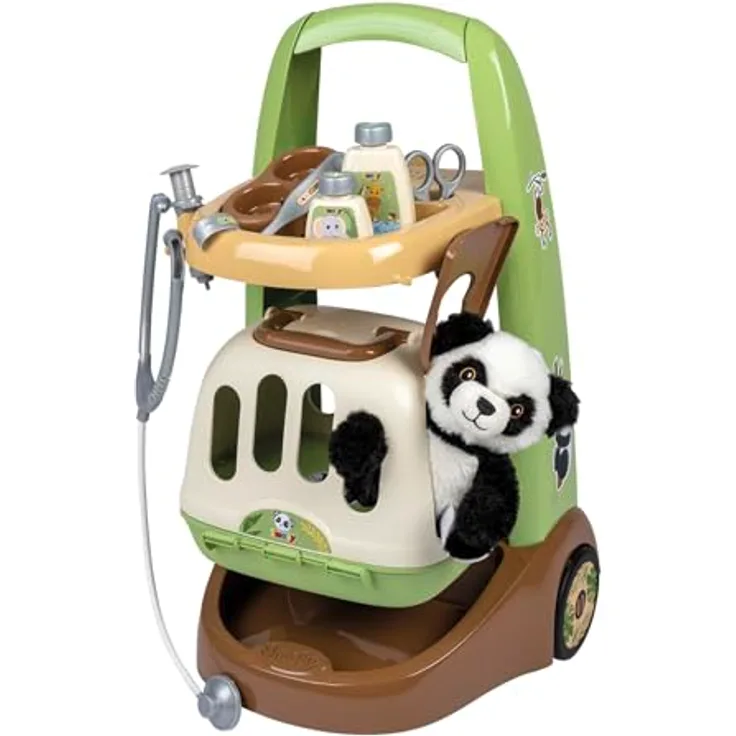 Smoby Tierarzt-Trolley mit Plüsch-Panda, 2-in-1 Transportbox und abnehmbarem Doktorkoffer, inkl. Zubehör, 31 x 32,1 x 55,2 cm, ab 3 Jahren
