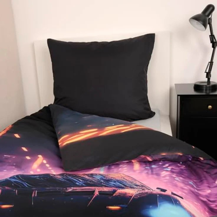 Herding Bettwäsche Neon Car, Young Collection, Kopfkissenbezug 80 x 80 cm mit Wende-Motiv, Bettbezug 135 x 200 cm, Mit Reißverschluss, 100% Polyester/Mikrofaser – Bild 4