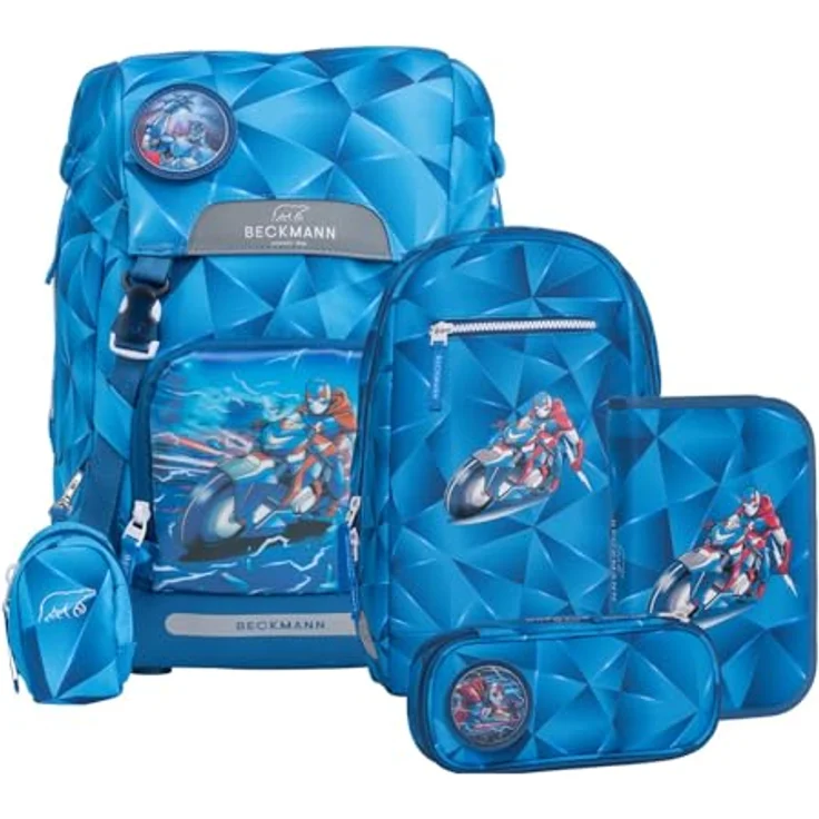 Beckmann Schulranzen Classic Schoolbag Set, 6-teilig, 22L, ergonomisch, Blau Lightning