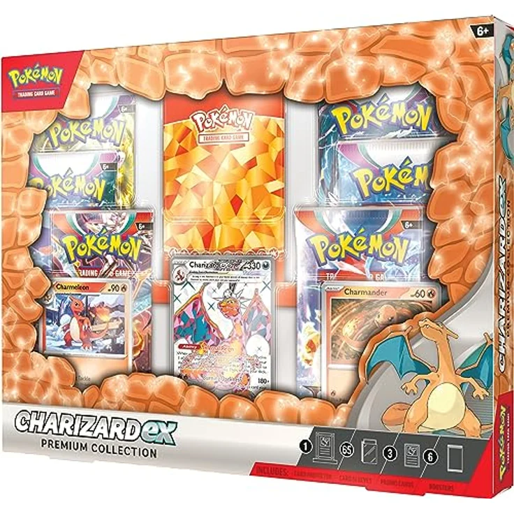 Pokémon Charizard EX Premium Collection Box - EN, mit geprägter holografischer Promokarte und 2 holografischen Karten, englischsprachige Version – Bild 3