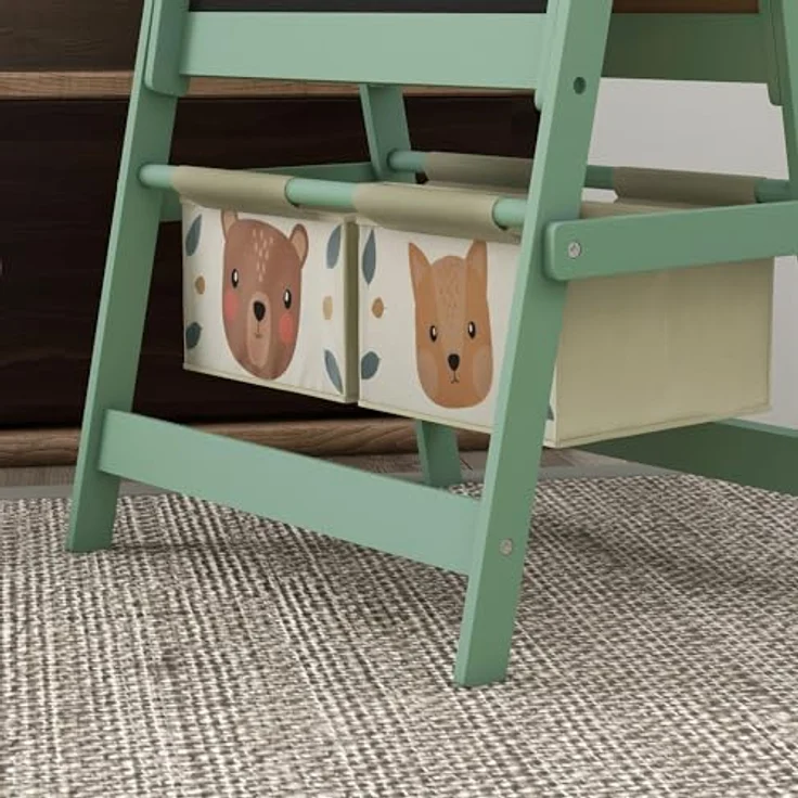 AIYAPLAY 3 in 1 Kinder Staffelei, Doppelseitig mit Tafel und Whiteboard, Grün, 54 x 46,5 x 93 cm, inkl. Aufbewahrungskörben für Kunstutensilien – Bild 8