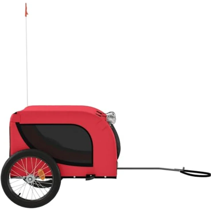 vidaXL Fahrradhundeanhänger Fahrradanhänger Hunde Rot und Schwarz Oxford-Gewebe & Eisen mit Reflektoren und Flagge – Bild 5