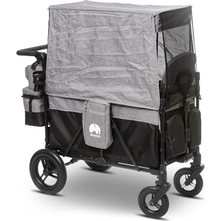 elvent ComfortPlus 2 Kinderwagen 2-Sitzer – faltbar, bis 80 kg, Sonnendach, Sitzpolster, 5-Punkte-Gurt, Fußbremse – Bild 3