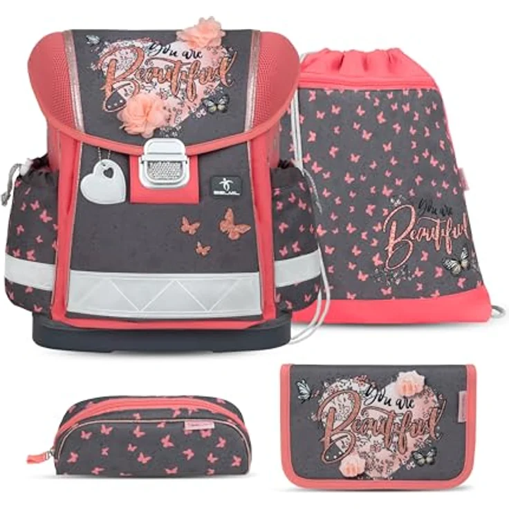 Belmil Classy Schulranzen Set 4-teilig (403-13/AG/S), ergonomisch, 19 L, wasserdicht, Bloomy Blossom – Bild 1